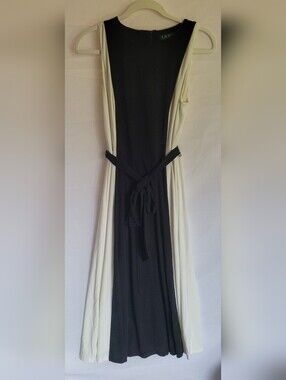 Ralph Lauren Black and Cream Sleeveless Panel Maxi Dress with Tie Waist